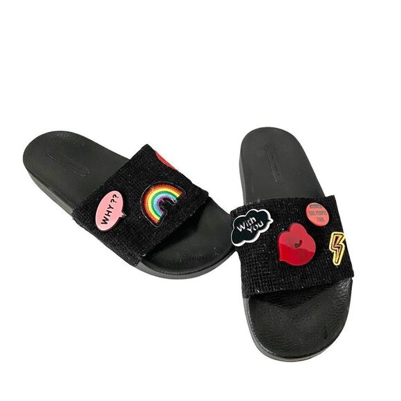Zara Black Slides with Rainbow Kiss Cloud Charms in Size EU 40 Made in Spain - Picture 2 of 10